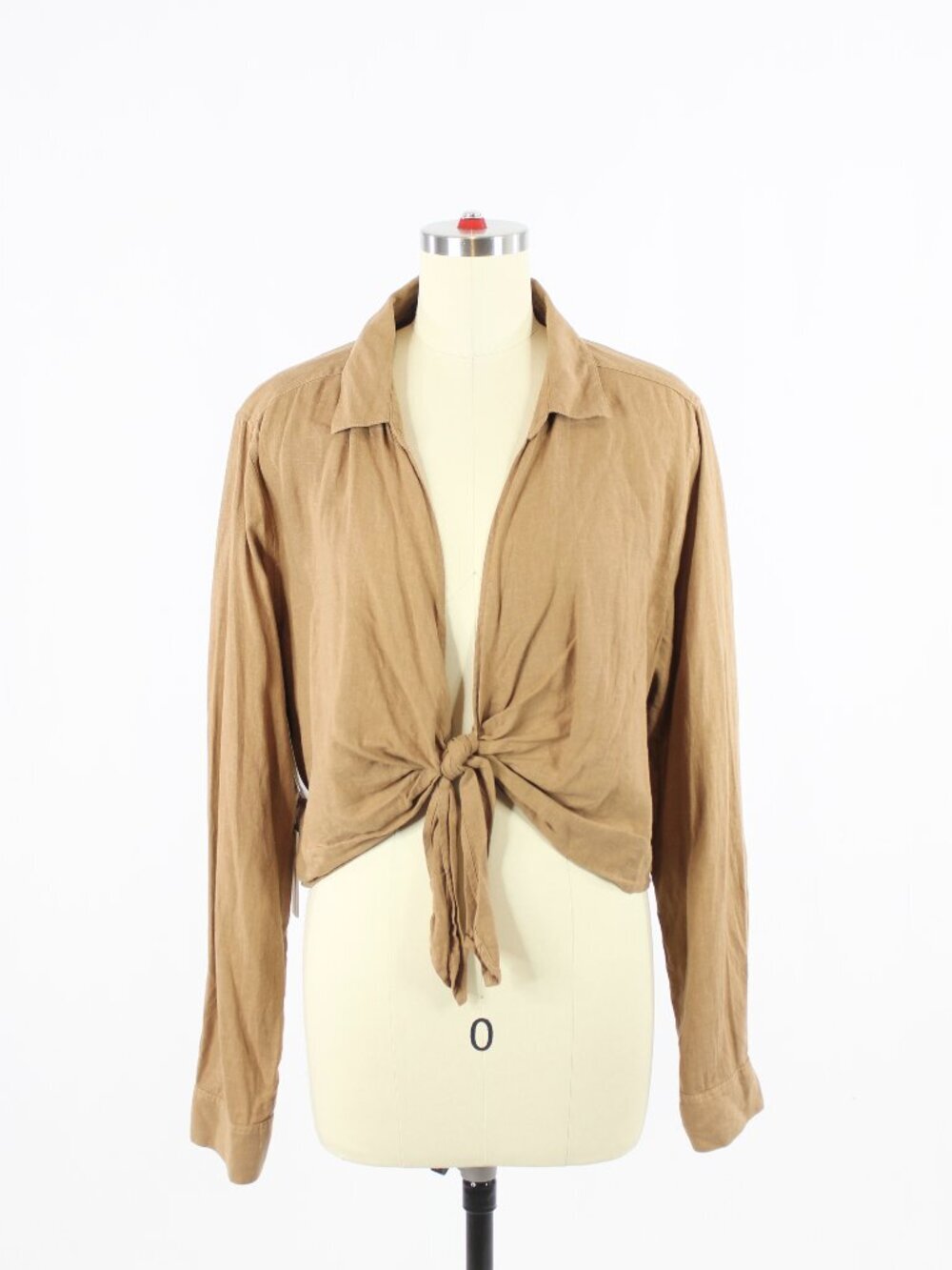 NWT Aritzia BABATON Connection Saville Tan Linen Blend Cropped Blouse, Size M